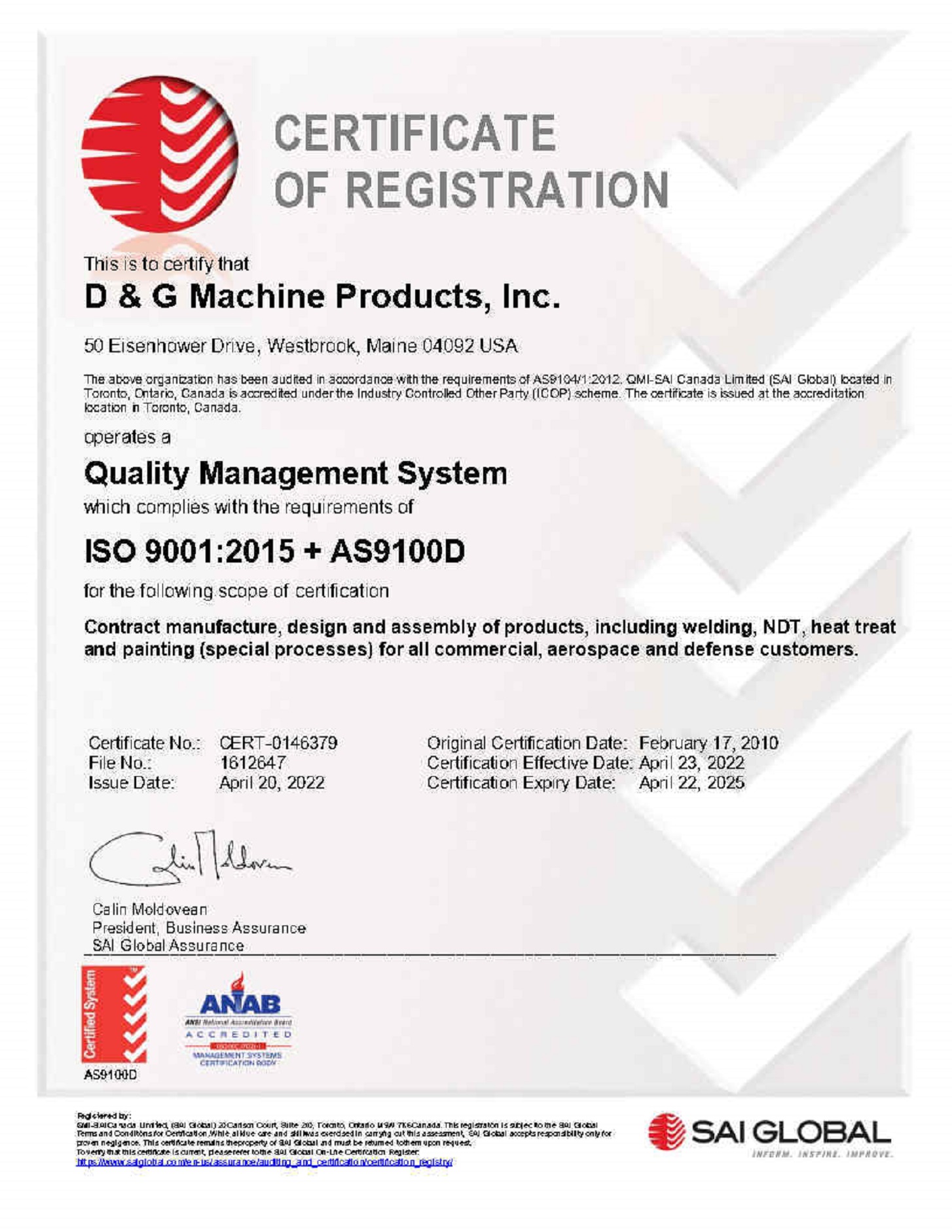 Dandg Machine Products Incorporated Quality