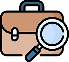 illustration of a brown briefcase and a magnifying glass